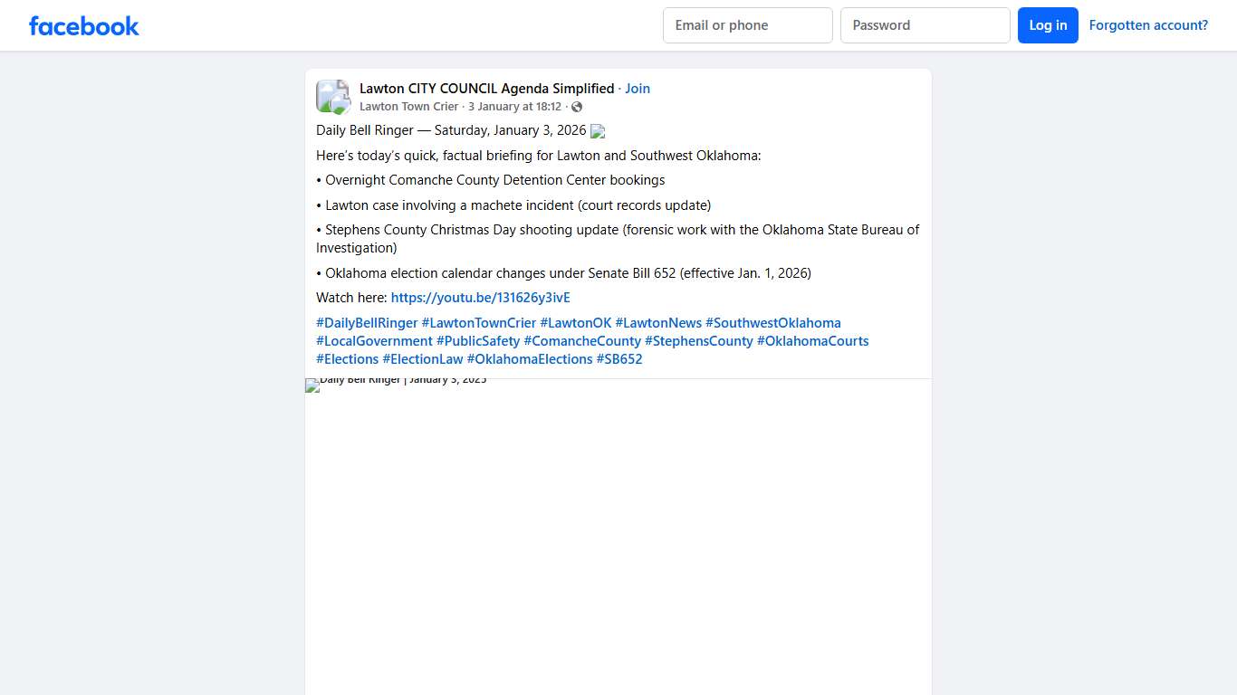 Lawton CITY COUNCIL Agenda Simplified Daily Bell Ringer — Saturday, January 3, 2026 🎙️ Facebook